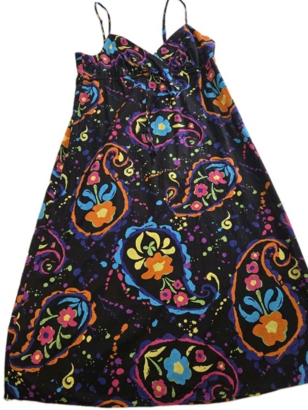 Xhilaration 2010s Strappy Sundress Size XL Black Neon Paisley Babydoll
